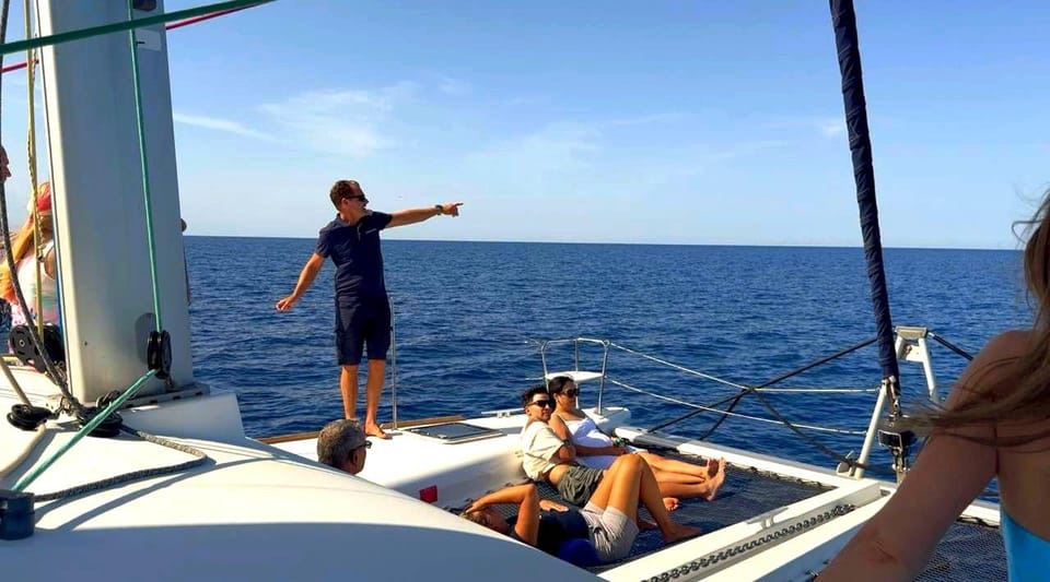 Rethymno: Sunset Catamaran Cruise - Sushi & Open Bar - Water Time Without the Stress: SUP, snorkeling, noodles, and gentle fishing